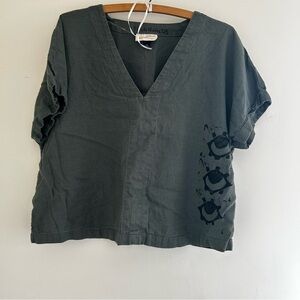 Universal Thread Green Eye Block Print Short Sleeve Shirt Linen Rayon XL